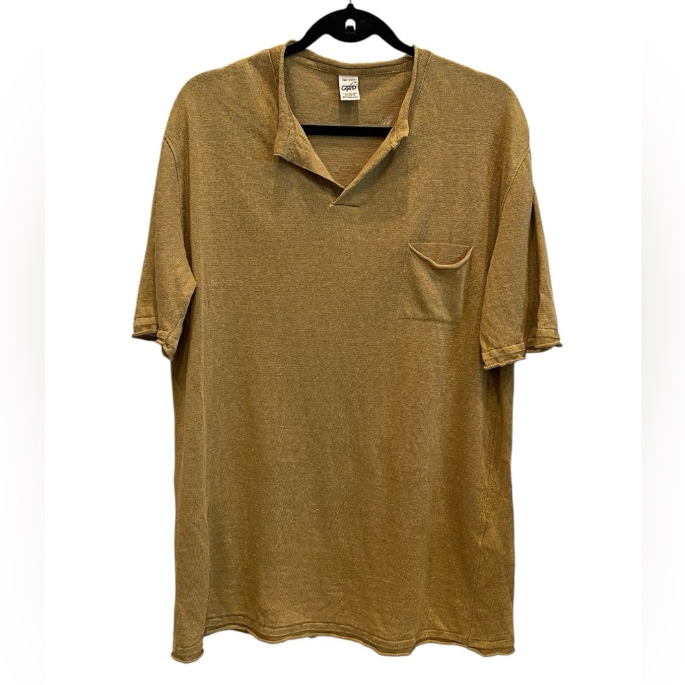 GRP Knit short sleeve henley tee in military green linen